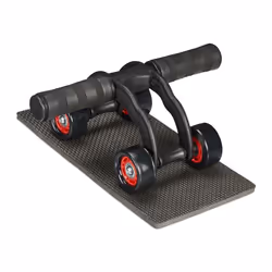Relaxdays Roue abdominale 4 roulettes accessoire sportif pour la maison femmes & hommes tapis genoux noir - rouge
