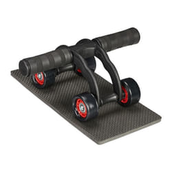 Relaxdays Roue abdominale 4 roulettes accessoire sportif pour la maison femmes & hommes tapis genoux noir - rouge