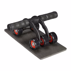 Relaxdays Roue abdominale 5 roulettes accessoire sportif pour la maison femmes & hommes tapis genoux noir - rouge