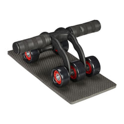 Relaxdays Roue abdominale 5 roulettes accessoire sportif pour la maison femmes & hommes tapis genoux noir - rouge