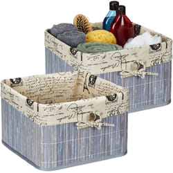 Relaxdays - Panier de rangement, lot de 2, bambou et polyester, hlp : 20x31x31 cm, corbeille à poignée, boîte d'étagère, gris/crème