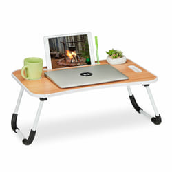 Relaxdays - Support pour lit & canapé, h x l x p : 26 x 63 x 40 cm, tablette pliable, pour ordinateur, nature - blanc