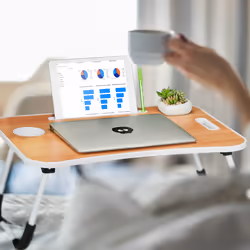 Relaxdays - Support pour lit & canapé, h x l x p : 26 x 63 x 40 cm, tablette pliable, pour ordinateur, nature - blanc