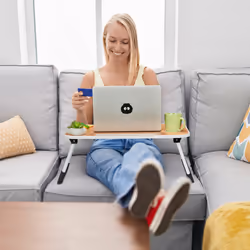 Relaxdays - Support pour lit & canapé, h x l x p : 26 x 63 x 40 cm, tablette pliable, pour ordinateur, nature - blanc