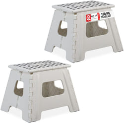 Relaxdays - 2x Tabourets pliants, taille l, portable, escabeau de salle de bain, 120 kg, plastique, 22 cm de haut, blanc