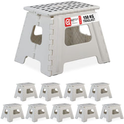 Relaxdays - 10x Tabourets pliants, taille l, portable, escabeau de salle de bain, 120 kg, plastique, 32,5 cm de haut, blanc