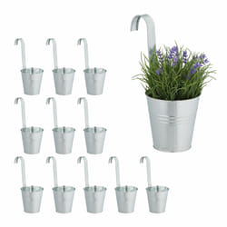 Relaxdays - Pot de fleur suspendu, lot de 12, suspension plantes, en métal, HxLxP: 30 x 13 x 20 cm, galvanisé, argenté