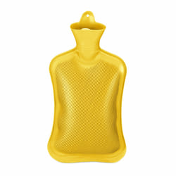 Bouillotte, 2 litres, sans housse, enfants & adultes, caoutchouc, chaufferette avec bouchon à visser, jaune - Relaxdays