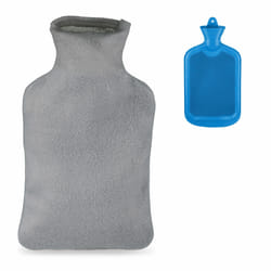 Bouillotte, poche eau chaude avec housse, volume 1,5 l, grande bouteille, enfants & adultes, bleu - gris - Relaxdays