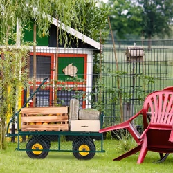 Relaxdays - Chariot de jardin pratique, roues pneumatiques, parties latérales pliables, charge max. 200 kg, vert/jaune