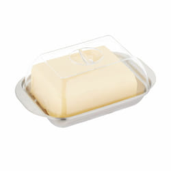 Relaxdays - Boîte à beurre de 250 g, avec couvercle, acier inoxydable et plastique, 5,5x18x11 cm, argenté et transparent