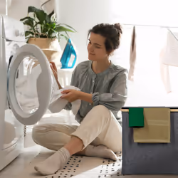 Panier à linge, avec couvercle, 60 l, bambou et polyester, transportable, sac respirant, gris et nature - Relaxdays