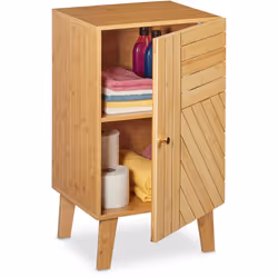 Ce meuble en bambou offre un espace de rangement idéal pour vos produits de salle de bain. Dans les 2 compartiments, vous pou ...