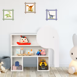 Meuble de rangement éléphant, 4 compartiments, bibliothèque, enfants, h x l x p : 60,5 x 64,5 x 20,5 cm, blanc - Relaxdays