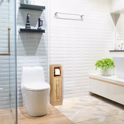 Relaxdays Support non fixe pour papier toilette, rangement salle de bain, HxLxP: 80x20,5x21 cm, aspect bois, marron