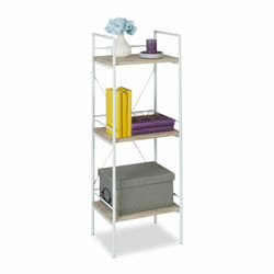 Relaxdays - Bibliothèque, HxLxP : 95x34x27 cm, 3 niveaux, colonne de salon, cuisine, acier et mdf, nature/blanc