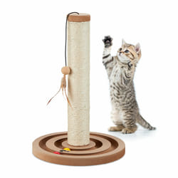 Relaxdays - Griffoir pour chat, HxD : 45x30 cm, tronc à gratter interactif, colonne en sisal avec jouet, intérieur, marron