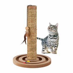 Relaxdays - Griffoir pour chats, HxD : 45x30 cm, tronc à gratter interactif, ficelle en herbier marin, avec jouet, marron