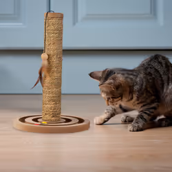 Relaxdays - Griffoir pour chats, HxD : 45x30 cm, tronc à gratter interactif, ficelle en herbier marin, avec jouet, marron