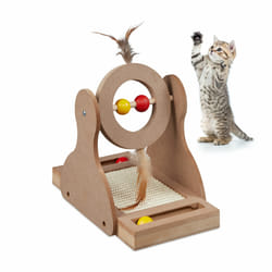 Relaxdays - Jouet pour chat, en mdf, sisal, plumes, roue tournante, boules, h x l x p : 30 x 17 x 30 cm, nature
