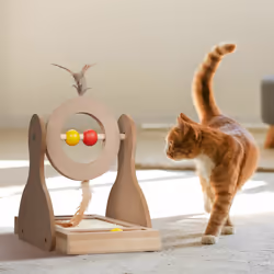 Relaxdays - Jouet pour chat, en mdf, sisal, plumes, roue tournante, boules, h x l x p : 30 x 17 x 30 cm, nature
