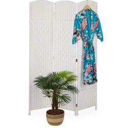 Relaxdays - Paravent, bois et corde de papier, brise-vue pliable, 3 volets, h x l : 170 x 120 cm, pour intérieur, blanc
