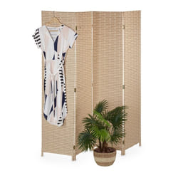 Relaxdays Paravent à 4 volets brise-vue pliable plastique et bois H x L : 170 x 160 cm pour intérieur marron clair