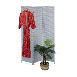 Relaxdays Paravent à 3 volets brise-vue pliable plastique et bois H x L : 170 x 120 cm pour intérieur gris & blanc