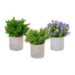 Relaxdays Lot de 3 plantes artificielles diverses fausses fleurs décoratives en pot set réaliste vert - violet - gris