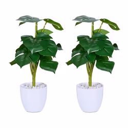 Relaxdays 10045558, Intérieure, Plante verte artificielle, Monstera, Vert, Blanc, Polyester, pierre, Toutes occasions