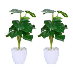 Relaxdays - Plantes artificielles, lot de 2 fausses fleurs, en pot, monstera décoratives, h x d : 33 x 20 cm, vert - blanc