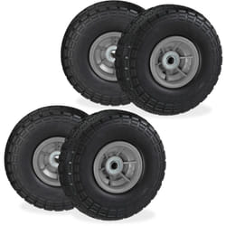Relaxdays - Roue de diable, lot de 4, en caoutchouc, increvables, 260 x 85, essieu de 16 mm, 4.1/3.5-4, jusqu'à 150 kg, noir-gris
