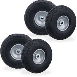 Relaxdays - Roue de diable, lot de 4, en caoutchouc, increvables, 260 x 85, essieu de 16 mm, 4.1/3.5-4, jusqu'à 150 kg, gris-noir