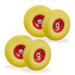Roue de diable lot de 4 caoutchouc 260x85 mm increvables 16 mm 4.1/3.5-4 essieu jusquà 150 kg jaune-rouge