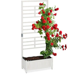 Jardinière en bois, avec treillis, brise-vue, h x l x p : 171 x 71,5 x 32 cm, balcon et jardin, blanche - Relaxdays