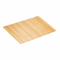 Tapis de bain, descente de douche en bambou, antidérapant, enroulable, 80 x 50 cm, nature et blanc - Relaxdays