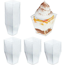 Relaxdays - Coupes à dessert, lot de 50, verrines réutilisables, pour tiramisu, pudding, etc., plastique, transparentes