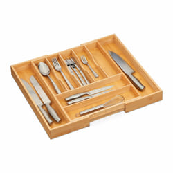 Bac à couverts, extensible, 7-9 compartiments, HxLxP: 5 x 34-50,5 x 44,5 cm, range-couverts en bambou, nature - Relaxdays