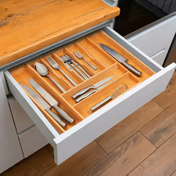 Bac à couverts, extensible, 7-9 compartiments, HxLxP: 5 x 34-50,5 x 44,5 cm, range-couverts en bambou, nature - Relaxdays