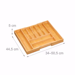 Bac à couverts, extensible, 7-9 compartiments, HxLxP: 5 x 34-50,5 x 44,5 cm, range-couverts en bambou, nature - Relaxdays - Vue supplémentaire 4