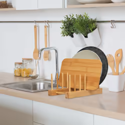 Gouttoir pour votre vaisselle, accueillant 6 assiettes, lot de 2, en bambou, hlp : 10 x 12 x 29,5 cm, nature - Relaxdays