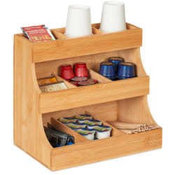 Relaxdays - Organiseur accessoires 9 compartiments, bambou, HxLxP : 24x26,5x17,5 cm, station café & thé, rangement, nature
