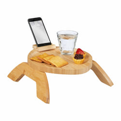 Support pour accoudoir, bambou, plateau avec encoche pour portable, l x p: 25 x 30 cm, pour boissons, nature - Relaxdays