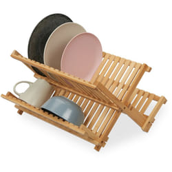 Gouttoir pliable, pour votre vaisselle (assiettes, tasses, bols), 2 niveaux, en bambou, nature - Relaxdays