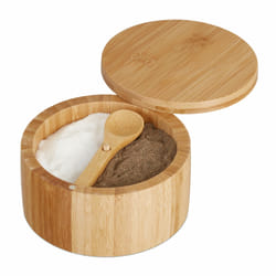 Relaxdays - Boite à condiments couvercle et cuillère, 2 compartiments, bambou, HxD: 6,5x12,5cm, fermeture aimantée, nature