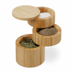 Relaxdays - Rangement à épices, couvercle, 3 compartiments, bambou, sel, poivre, HxD : 13x9 cm, fermeture aimantée, nature