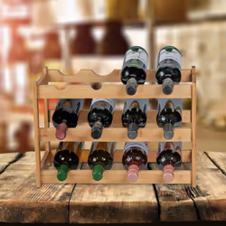 Rangement bouteilles de vin, 12 emplacements, bambou, HxLxP: 30 x 45 x 23,5 cm, non fixe, cuisine, bar, nature - Relaxdays