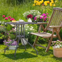 Relaxdays Table de jardin carrée, aspect bois, plastique et métal, H x L x P : 75 x 61 x 61 cm, balcon & terrasse, grise