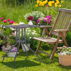Relaxdays Table de jardin aspect rotin, forme carrée, HxLxP: 75x61x61 cm, balcon, plastique, métal, extérieur, gris