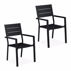 Relaxdays Lot de 2 chaises de jardin HxLxP: 90 x 535 x 59 cm accoudoirs métal mobilier d’extérieur moderne noir